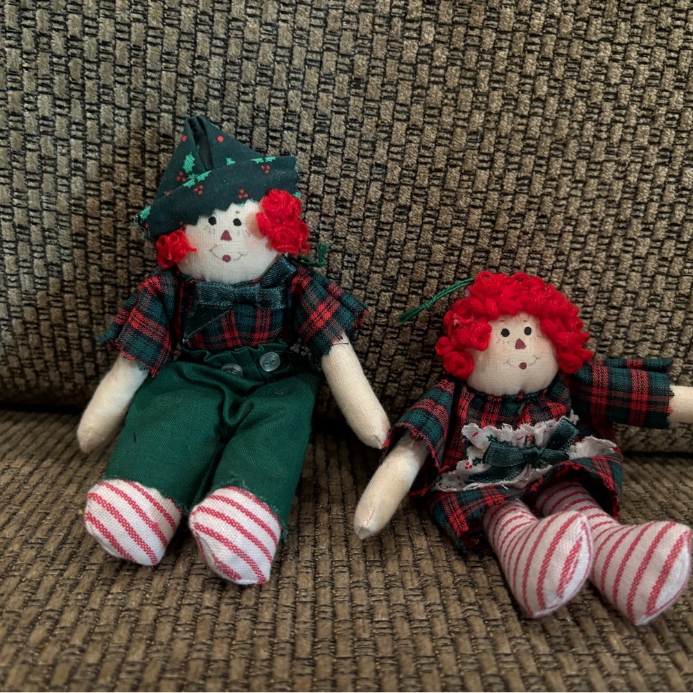 Hand Made Ornament or Display | Plaid Rag Dolls with Red Hair